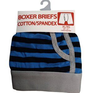 Mens Size XL 40 42 Boxer Briefs Cotton Spandex Blend Striped Blue Black Gray NEW